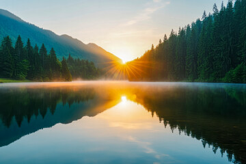 Fototapeta premium Tranquil Mountain Lake at Sunrise