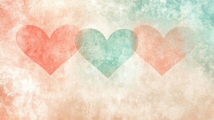 Three hearts on textured pastel background