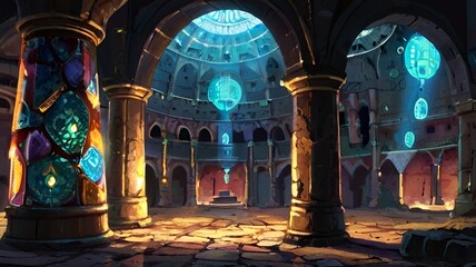 ファンタジーゲーム背景　古代文明遺跡の儀式の間風景