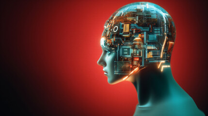 Envisioning the Future: A Futuristic Cyborg Profile Illuminated by Neon Dreams