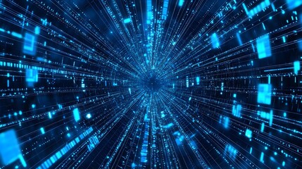 Dazzling energy burst in a futuristic digital tunnel filled with mesmerizing streams of luminous light motion and vivid cosmic energy