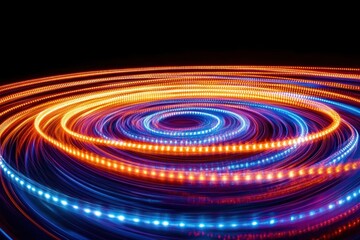 Captivating Abstract Vortex of Light Trails in Dynamic Circular Motion on Dark Background for Creative Projects