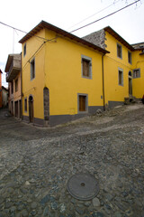 Santulussurgiu, buildings in the historic center. Sardinia. Italy.