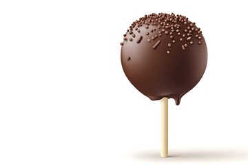 Chocolate cake pop on stick, studio shot, isolated white background