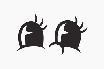 Female eyes retro line illustration, collage element vector