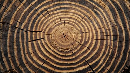 Fototapeta premium Close-up Tree Trunk Cut Surface Showing Growth Rings and Texture