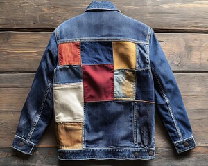 Vintage Denim Jacket with Retro Patchwork Details and Distressed Finish