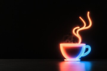 Neon coffee cup on black background