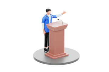 Doctor speaking at a medical conference 3D Character Illustration.