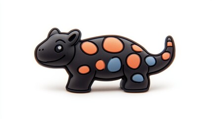 Colorful Polka-Dotted Cartoon Dinosaur Figurine on White Background