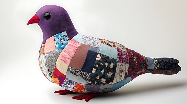 Soft pigeon plush with unique patchwork patterns