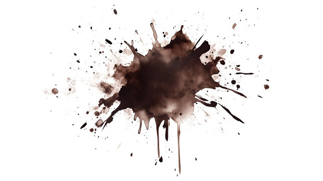 Brown ink splashes texture, isolated on white or transparent background