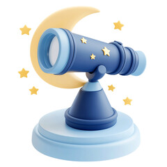 Astronomer Equipment Telescope 3D Icon Illustration with a star on it and a star on the top