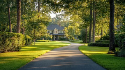 Charming Pathway Leading to Elegant Home Surrounded by Nature