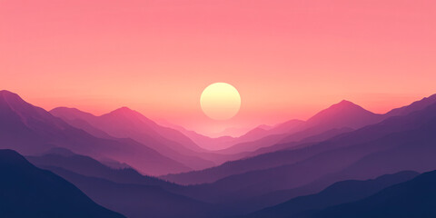 Obraz premium Abstract texture background with sun and mountains horizon, sunset illustration, design background, wall design, minimal background, wallpaper, colorful design, landscape, dreamy mountains