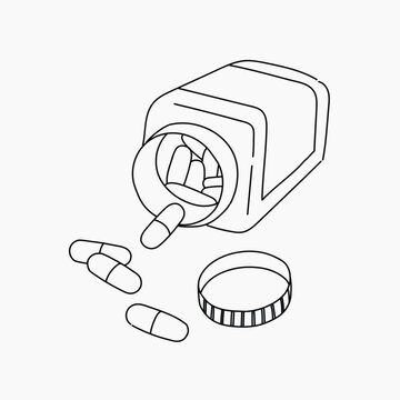 recommend clip art: Medicine bottle & pills hand drawn illustration vector