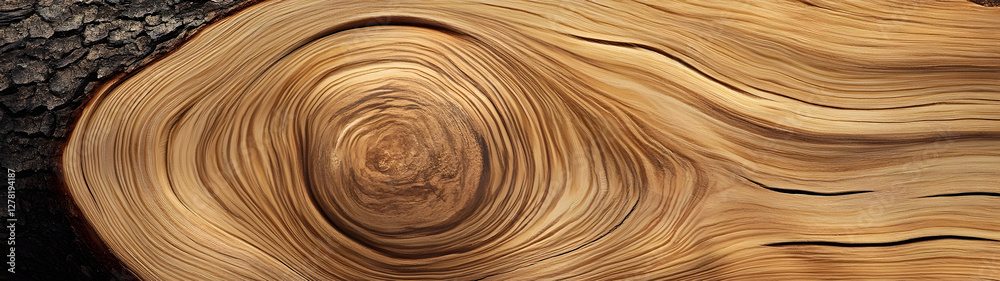 Poster dramatic swirling and circular patterns in weathered wooden texture with rustic bark and grains orga