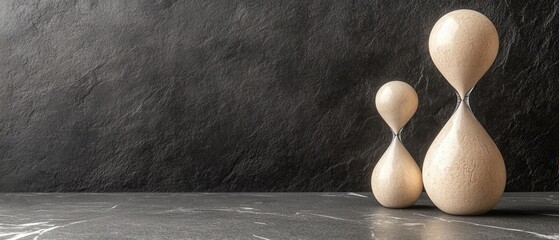 Elegant hourglasses on dark stone background symbolizing time management and deadlines in a minimalist style with soft lighting and a contemplative mood