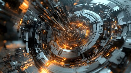 Fototapeta premium Explosive digital vortex tunnel with a glowing radiant energy burst erupting from the center A futuristic portal to hyperspace cosmic realms and fantastical dimensions Swirling lights rays