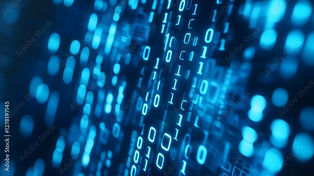 Poster Flowing Binary Code in Digital Technology Background   Abstract Futuristic Digital Data and Information Technology Concept