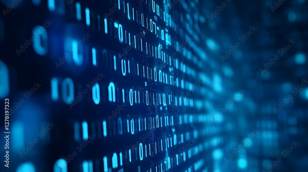 Leinwandbilder Futuristic abstract background with glowing binary code and digital data streams  Conceptual image representing technology computer programming software intelligence and the digital age