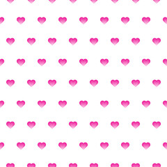 Sweet and simple seamless pattern featuring small, evenly spaced pink hearts on a clean white background