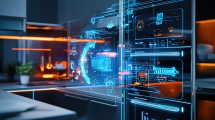 Obraz premium High-Tech Kitchen with Futuristic Interface Design