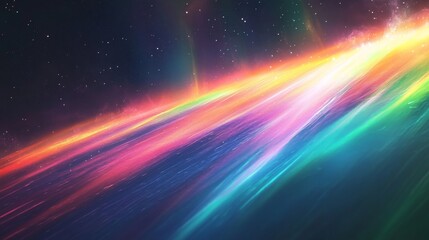 Obraz premium Mystical aurora borealis inspired background, delicate iridescent light streaks, gentle diagonal rainbow flow, crystalline reflective surface, ethereal translucent overlay, premium abstract art,