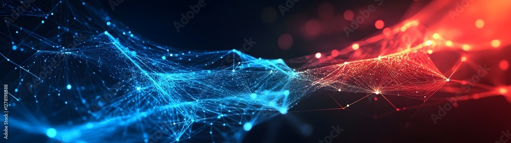 Aufkleber Futuristic abstract digital technology network connections and intelligence energy background  Glowing dynamic particles electric sparks
