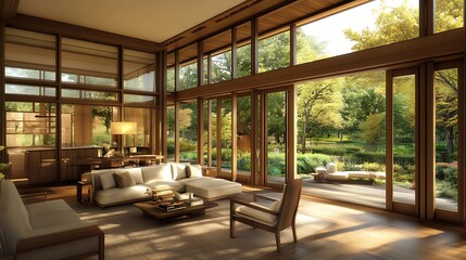 Modern Living Room Design With Expansive Garden Views