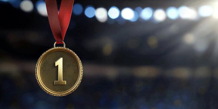 Golden Medal with Number One - Victory and Achievement Symbol