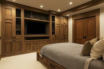 Luxurious Master Bedroom with Built in Wood Cabinets