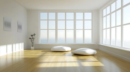 Obraz premium Minimalist Room Design With Ocean View And White Seating
