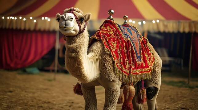 Stuffed camel in a circus themed setup