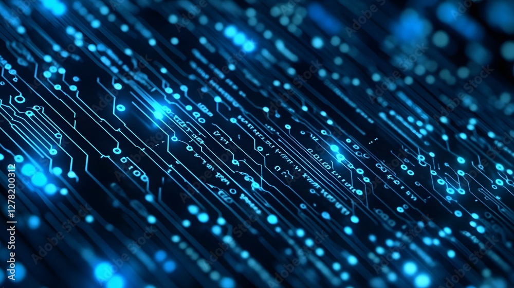 Aufkleber Futuristic blue digital circuit board texture with abstract geometric patterns lines and particles  intelligence and high tech concept background