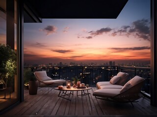 Fototapeta premium Sunset Cityscape from Rooftop Terrace