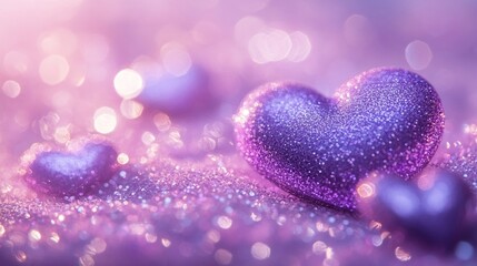 Fototapeta premium Purple Glitter Hearts Romantic Valentine's Day Background