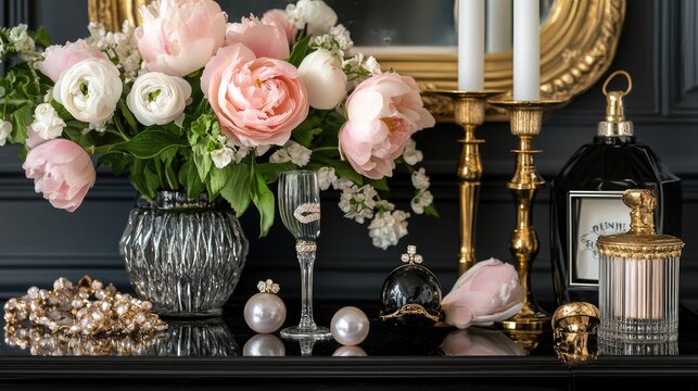 A luxury dressing table featuring jewelry that enhances an elegant outfit