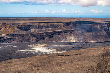 View of Halemaumau crater of kilauea volcano at national park. Kilauea Iki Overlook.	
