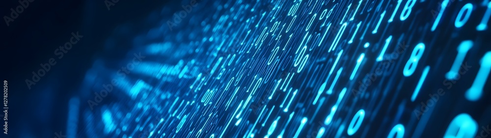 Poster Futuristic digital background with glowing lights abstract binary code patterns and a visually striking data visualization effect  This image creates a sense of technology innovation