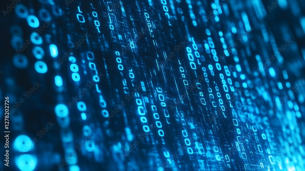 Poster Futuristic digital binary data code technology abstract background  Matrix of glowing blue digits information programming internet and computer system concept