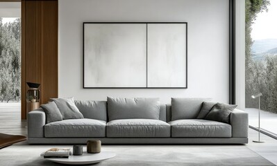 Modern Living Room with Gray Sofa and Abstract Art