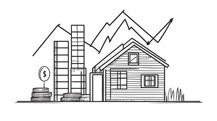 House value growth sketch, showing rising costs and investment.