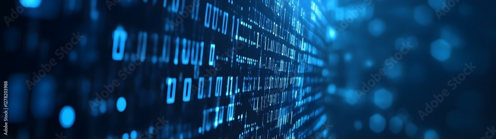 Poster Futuristic digital data stream with binary code and technology backdrop  Representing innovation automation and digital transformation in the modern computing and information technology industry