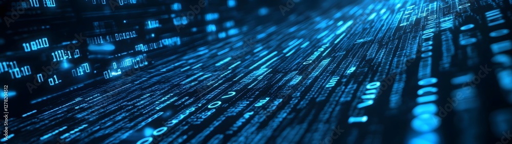 Poster Futuristic digital data technology abstract background with glowing neon fiber optic lines geometric patterns and a dynamic high tech visual representation of information and communication networks