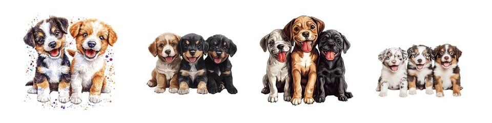 Obraz premium Set of expressive and happy dog faces featuring different breeds, isolated on transparent background