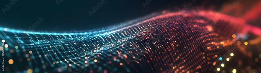 Leinwandbilder Futuristic digital data visualization with glowing particle effect on a neon colored abstract background representing the complex network of information technology and innovation in the digital age