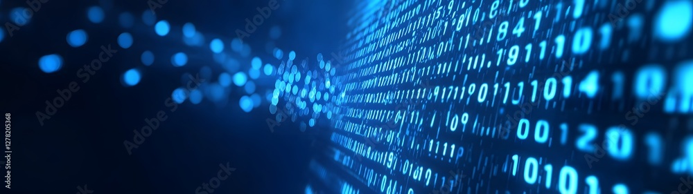 Poster Futuristic digital matrix background with abstract blue binary code data and technological elements  Representing the concept of computer programming information technology and cybersecurity