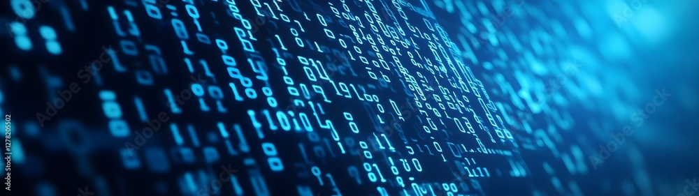 Poster Futuristic digital matrix background with flowing binary code data stream and abstract technology concepts