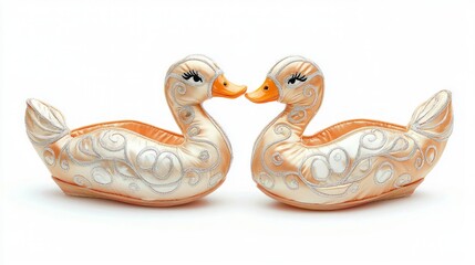 Obraz premium Pair of Satin Embroidered Decorative Shoes with Ornate Design